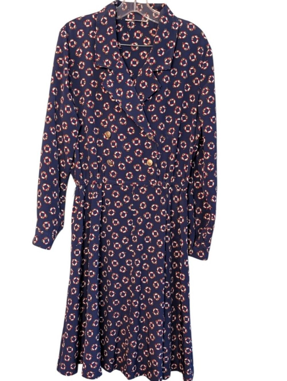 Vintage 80s 90s Talbots Sailor Double-breasted midi shirt dress gold buttons